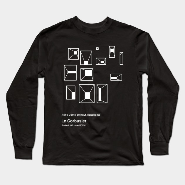 Le Corbusier Notre Dame du Haut Building White Outline Long Sleeve T-Shirt by AtifSlm
